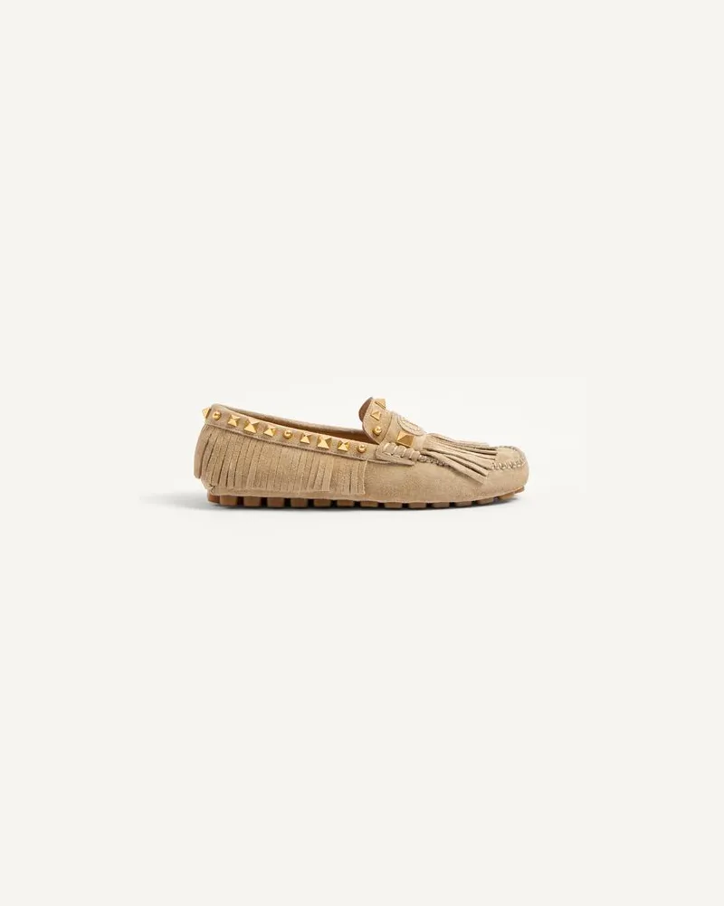 Valentino Garavani Plaster Caster Driver Loafer Aus Wildleder Mit Fransen Frau DESERT SAND Desert