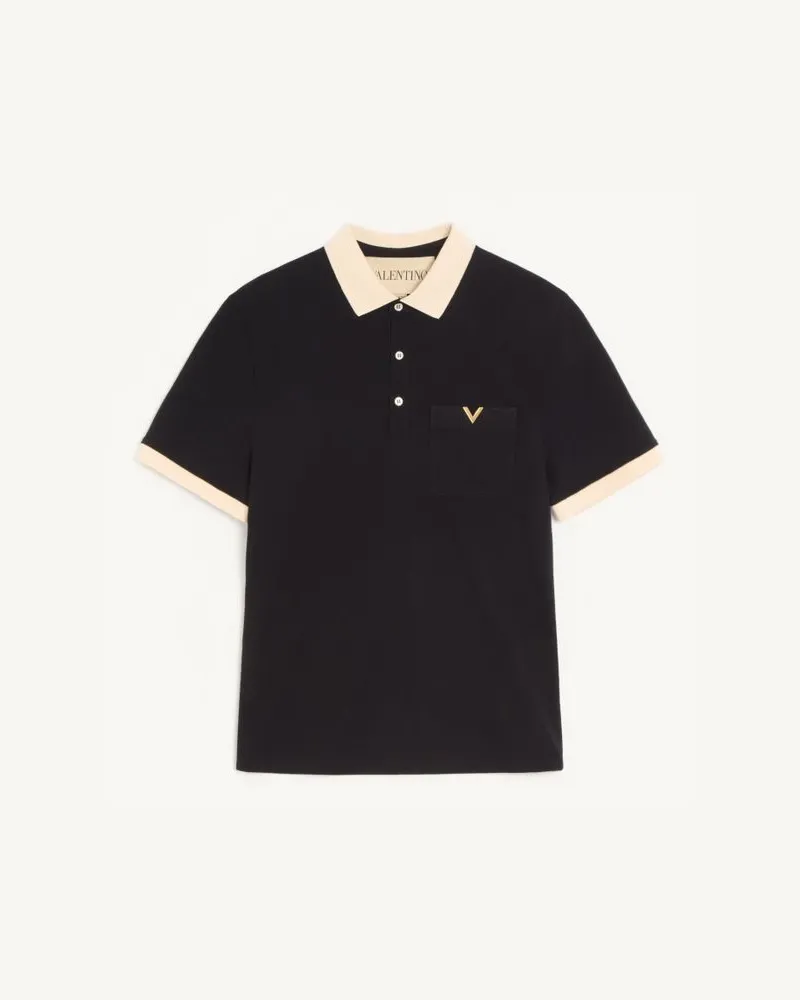 Valentino Garavani Valentino Poloshirt Aus Baumwollpiqué Mit Vgold Mann SCHWARZ/BUTTER Schwarz