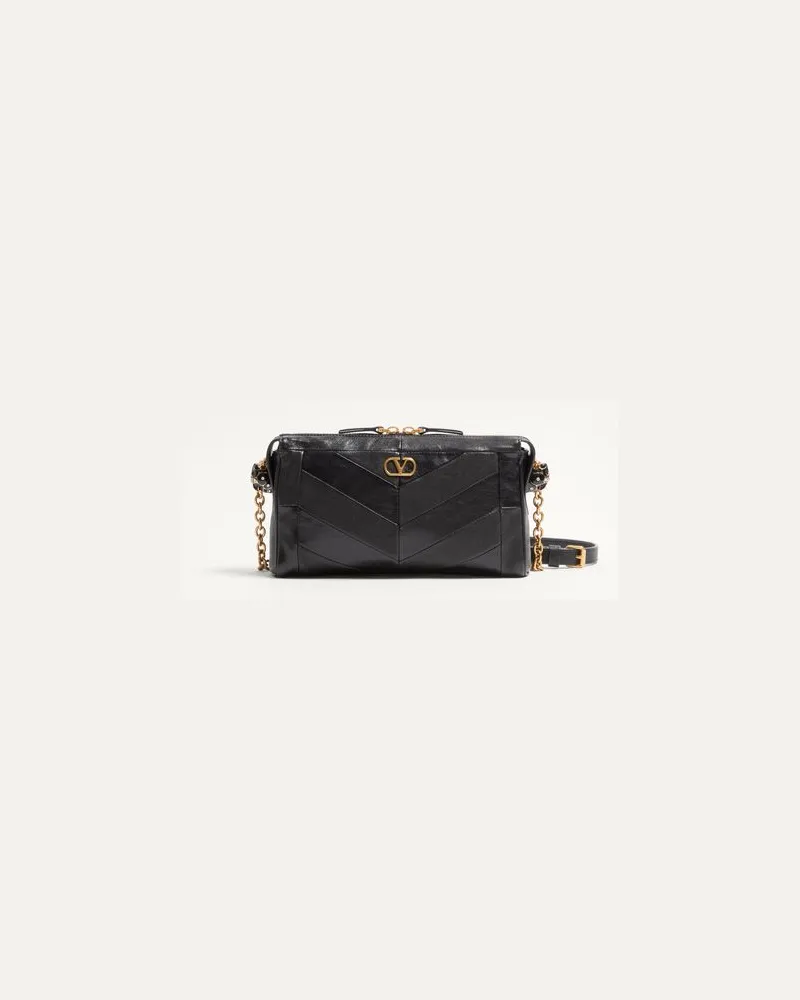 Valentino Garavani Kleine Valentino Garavani Panthea Schultertasche aus Nappaleder mit Chevron-Muster Frau SCHWARZ Schwarz
