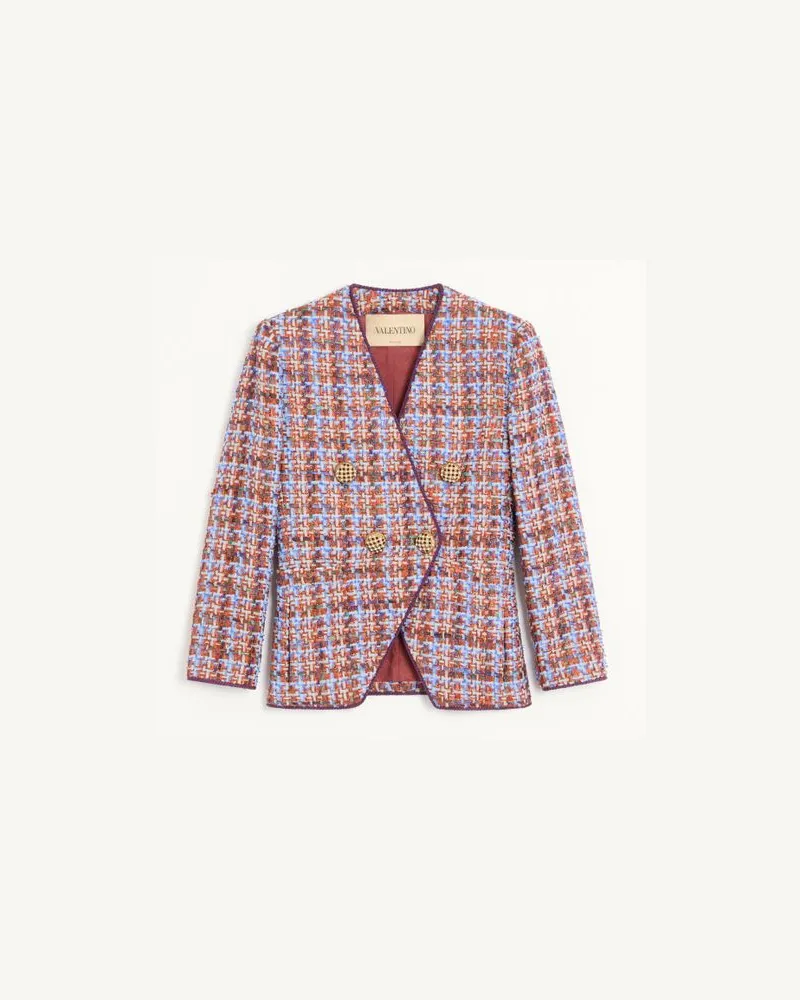 Valentino Garavani Zweireihiges Valentino Jackett aus mehrfarbigem Fransen-Tweed Frau MULTICOLOR Multicolor