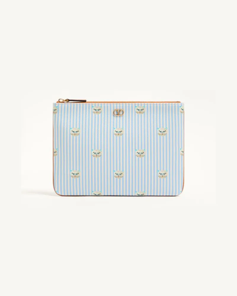 Valentino Garavani Valentino Garavani VLogo Signature Pochette Aus Genarbtem Kalbsleder Mit Le Chat De La Maison-Print Mann HIMMELBLAU/ELFENBEIN Himmelblau