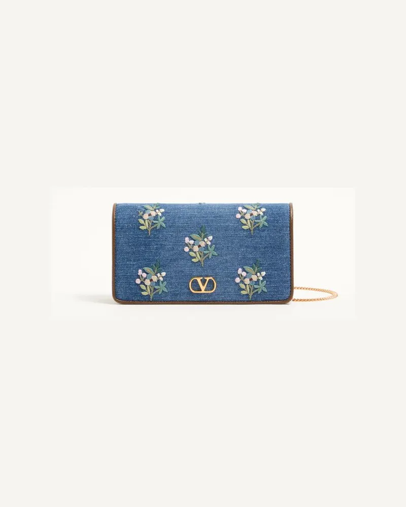 Valentino Garavani Valentino Garavani Vlogo Signature Mini-Schultertasche Aus Denim Mit Blumenstickerei Frau DENIM Denim