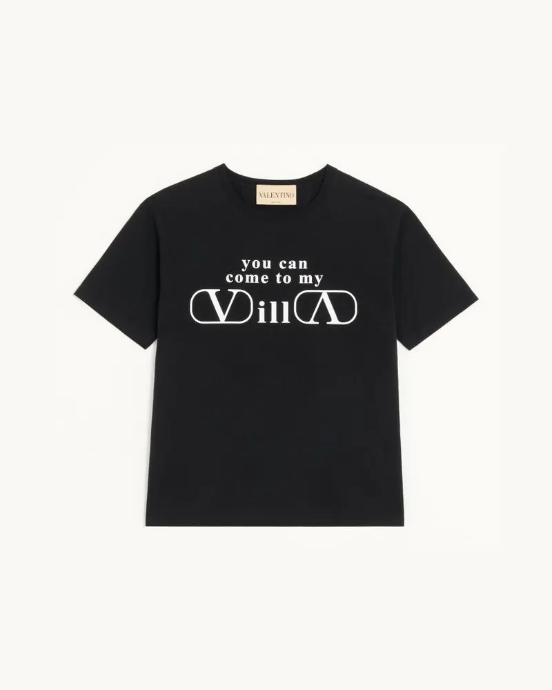 Valentino Garavani Valentino T-Shirt aus Baumwolljersey mit YOU CAN COME TO MY VILLA-Print Mann SCHWARZ/WEISS Schwarz