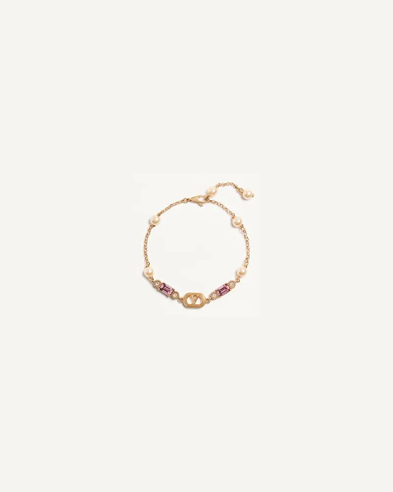 Valentino Garavani Ovalette-Armband aus Metall, Perlen und Swarovski®-Kristallen Frau GOLD Gold