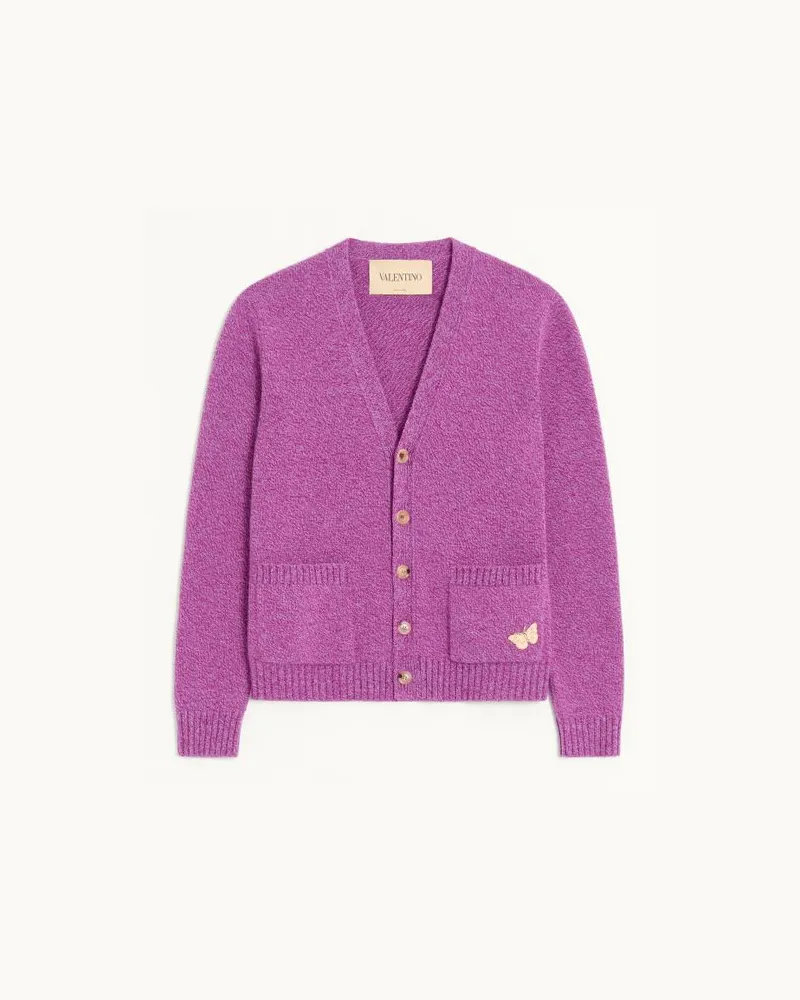 Valentino Garavani Valentino Strickjacke aus Mouliné-Wolle mit besticktem Schmetterlingspatch Mann VIOLETT Violett