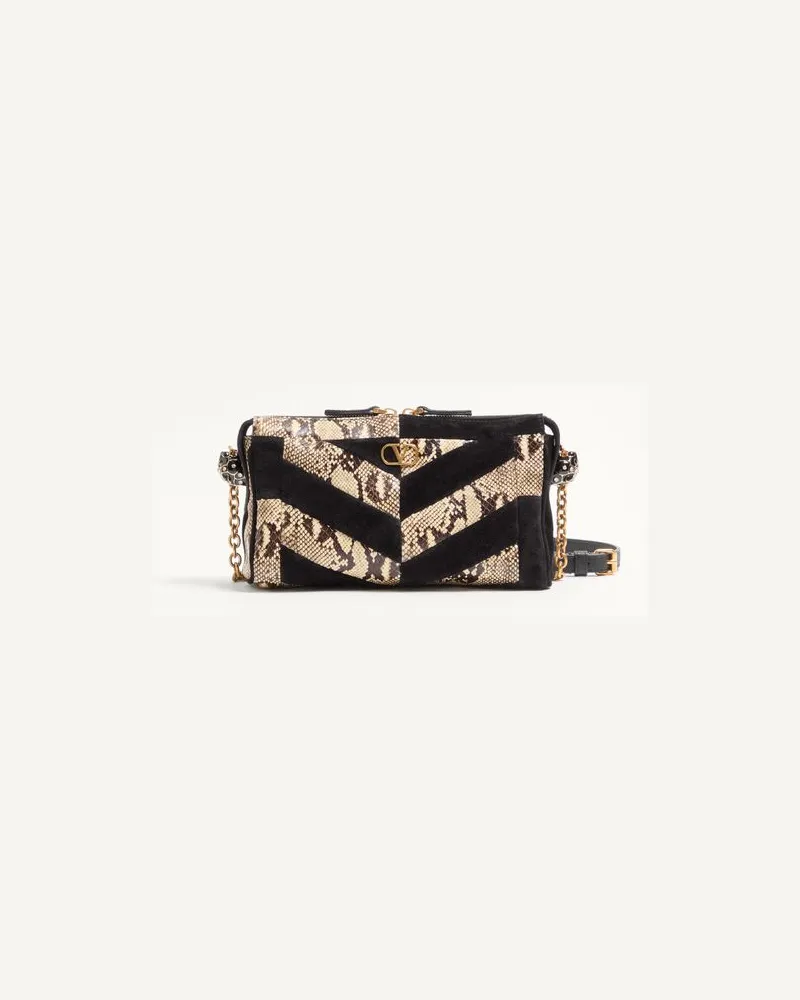 Valentino Garavani Valentino Garavani Panthea Kleiner Crossbody Aus Python- Und Wildleder Mit Chevron-Motiv Frau BEIGE/SCHWARZ Beige