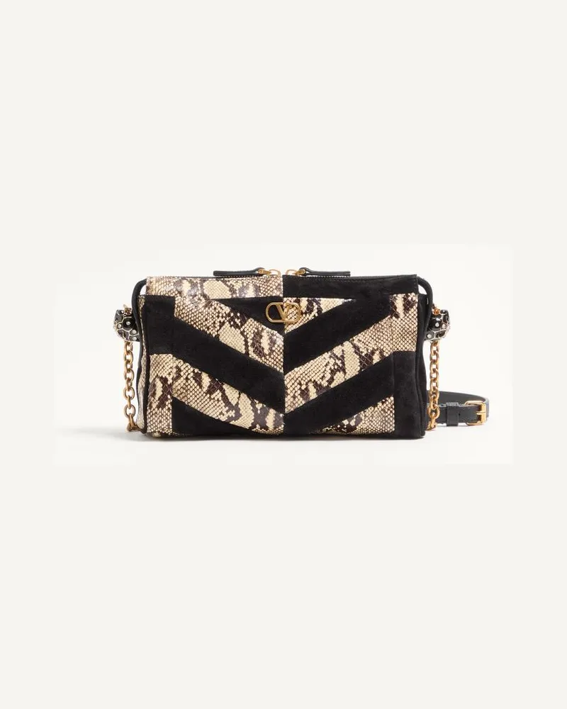 Valentino Garavani Valentino Garavani Panthea Kleiner Crossbody Aus Python- Und Wildleder Mit Chevron-Motiv Frau BEIGE/SCHWARZ Beige