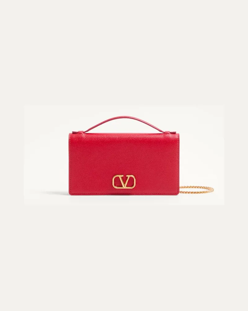 Valentino Garavani Portemonnaie VLogo Signature Aus Gekörntem Kalbsleder Mit Kettenriemen Frau ROUGE PUR Rouge