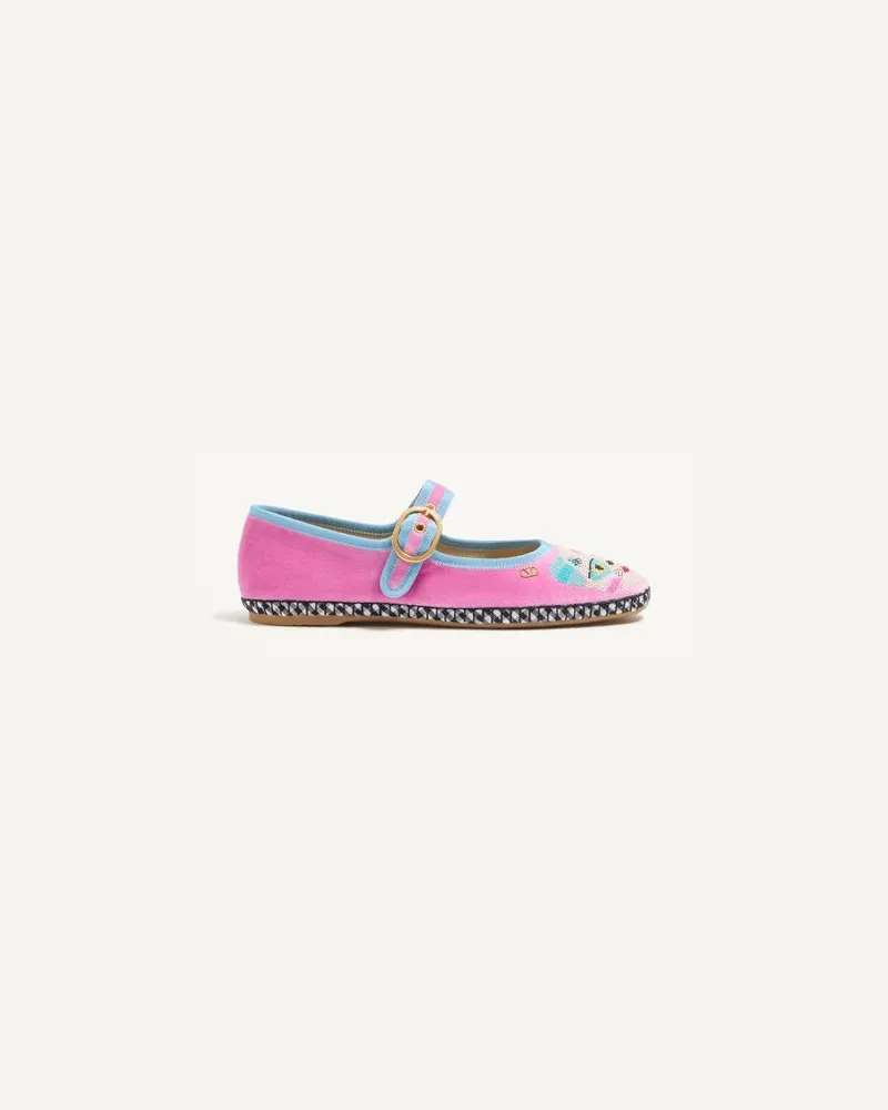 Valentino Garavani Mary-Jane Endouce Ballerinas Aus Samt Mit Le Chat De La Maison-Stickerei Frau ROSA/BALTICBLAU Rosa