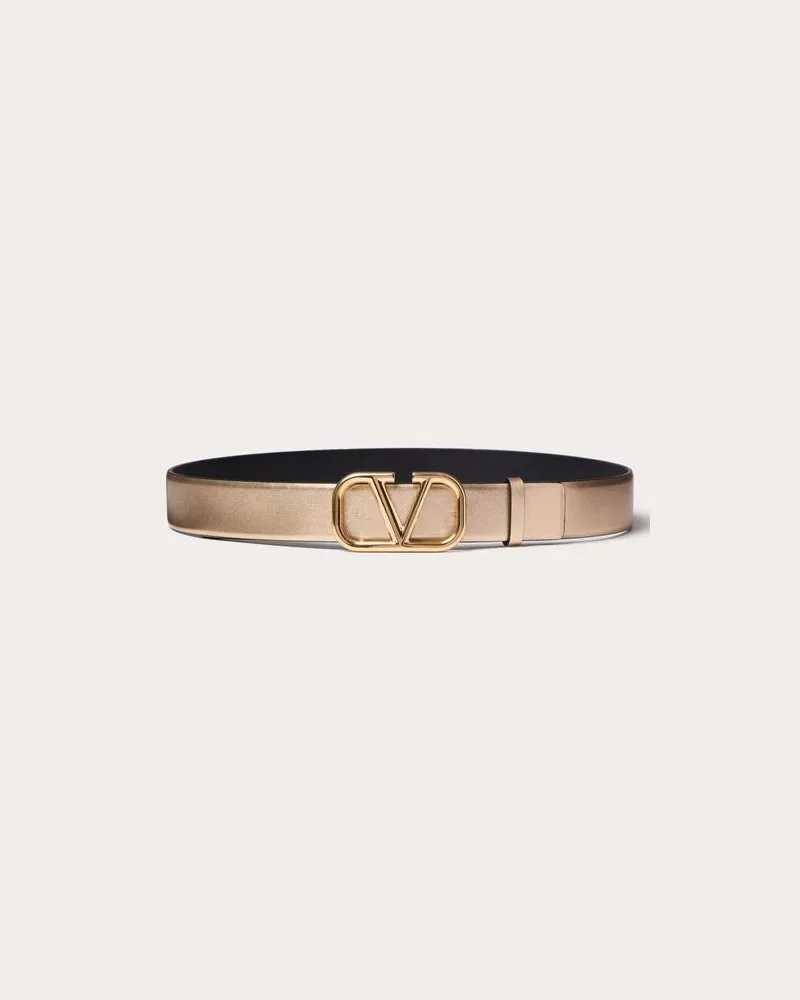 Valentino Garavani Vlogo Signature Wendegürtel Aus Metallic Und Glänzendem Kalbsleder 30 Mm Frau GOLD/SCHWARZ Gold