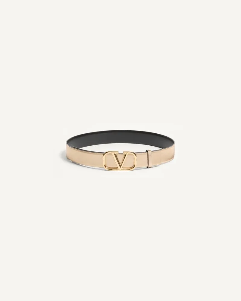 Valentino Garavani Vlogo Signature Wendegürtel Aus Metallic Und Glänzendem Kalbsleder 30 Mm Frau GOLD/SCHWARZ Gold