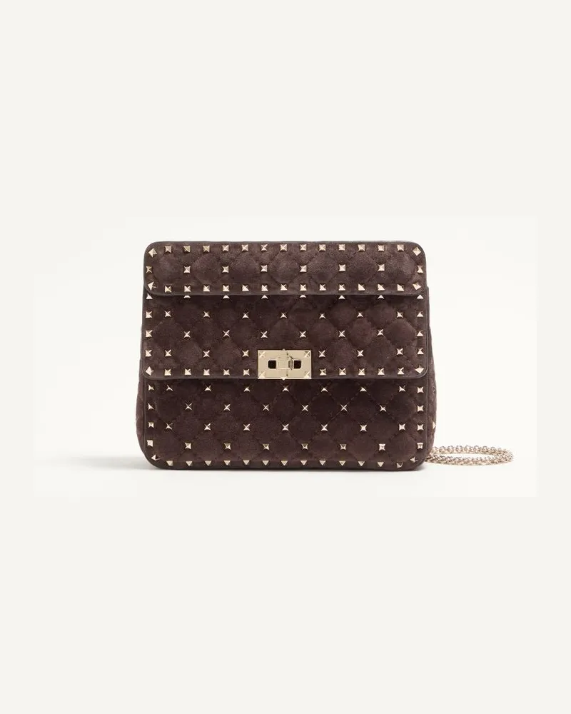 Valentino Garavani Mittelgroße Valentino Garavani Rockstud Spike Tasche aus Wildleder Frau EBENHOLZ Ebenholz