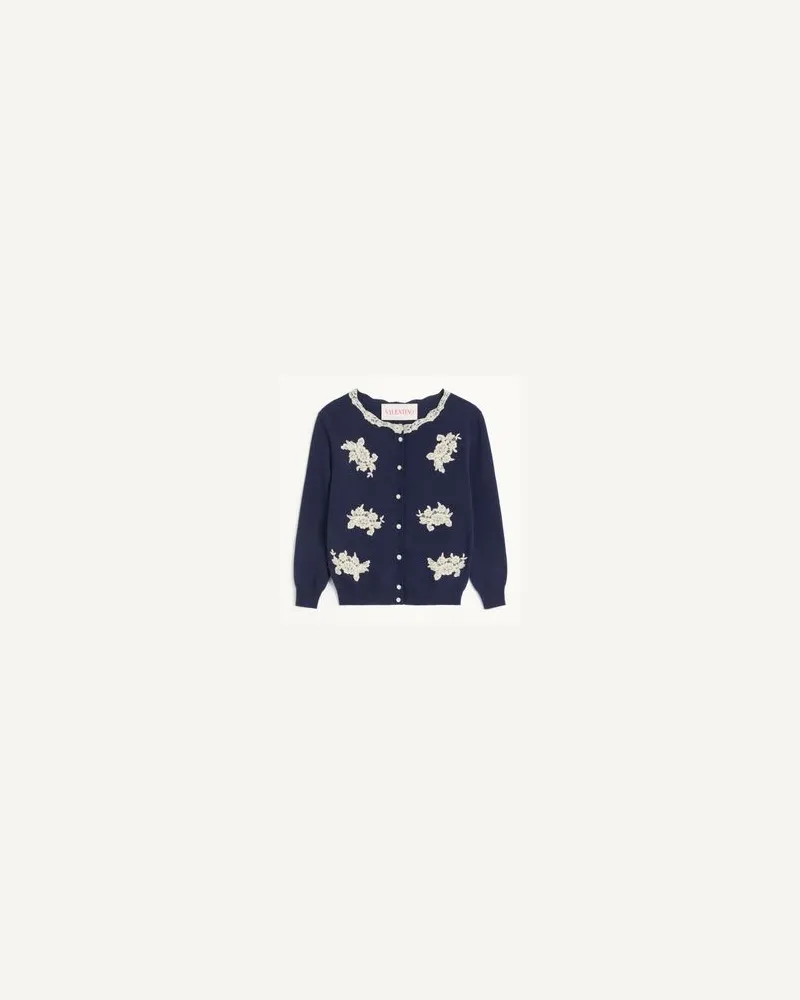 Valentino Garavani Bestickter Cardigan Aus Spitze Frau BLAU/ELFENBEIN Blau