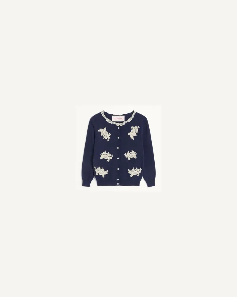Valentino Garavani Bestickter Cardigan Aus Spitze Frau BLAU/ELFENBEIN Blau