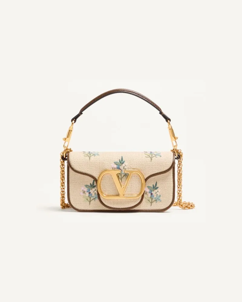 Valentino Garavani Valentino Garavani Locò kleine Schultertasche aus Leinen mit Stickerei Frau NATUR/MEHRFARBIG Natur