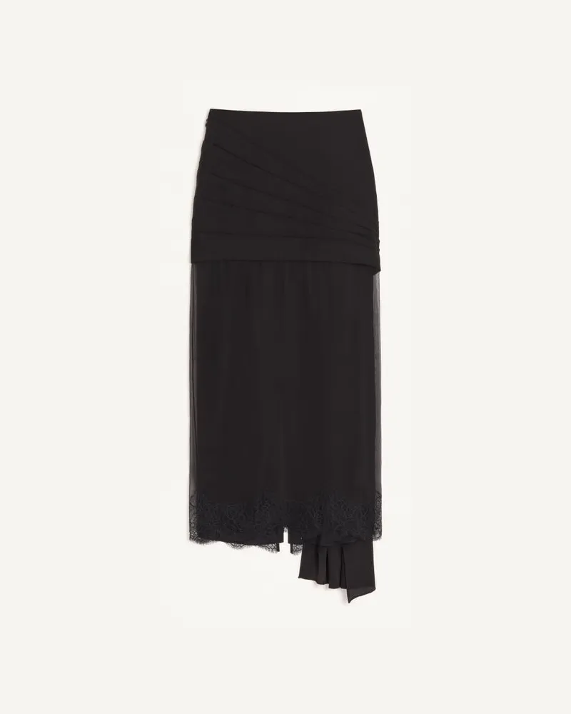 Valentino Garavani Georgette Midirock mit Spitze Frau SCHWARZ Schwarz