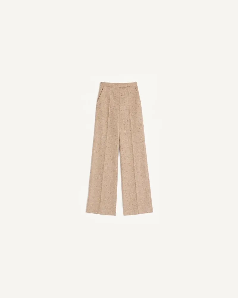 Valentino Garavani Palazzo-Hose Aus Natté-Gewebe Mit Knöpfen Und Fransensaum Frau ELFENBEIN/BEIGE Elfenbein