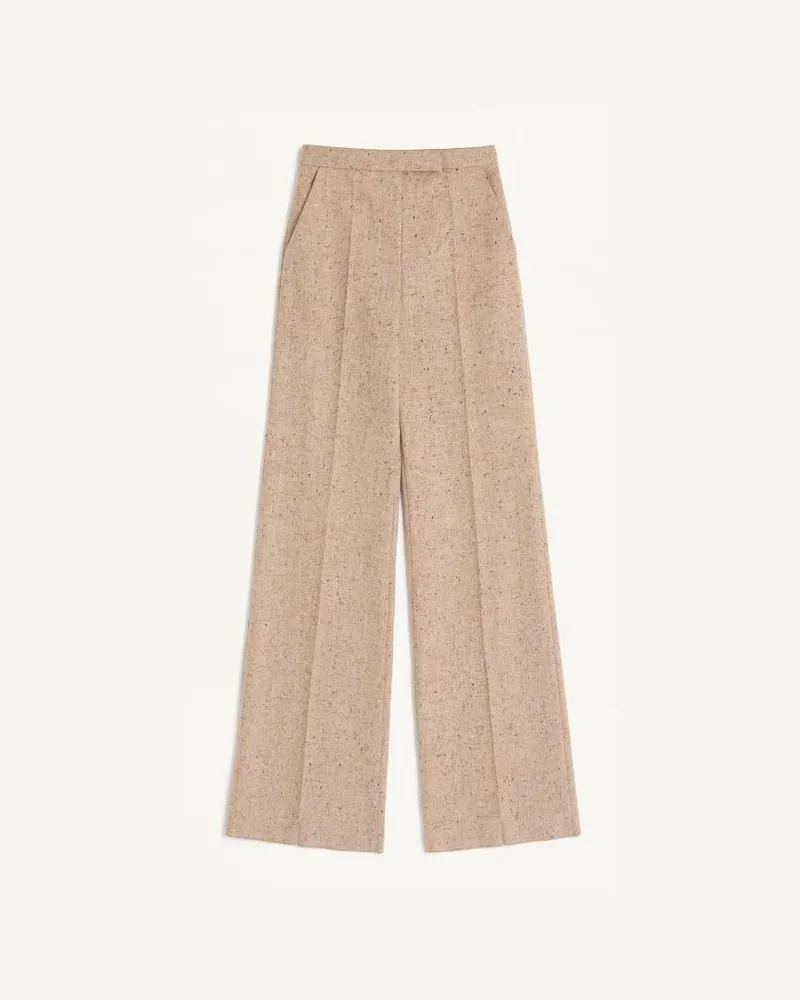 Valentino Garavani Palazzo-Hose Aus Natté-Gewebe Mit Knöpfen Und Fransensaum Frau ELFENBEIN/BEIGE Elfenbein
