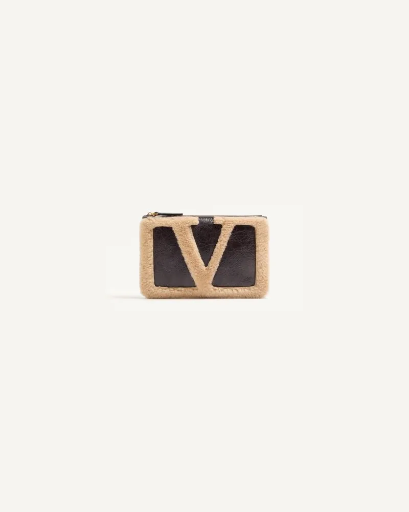 Valentino Garavani Valentino Garavani Viva Superstar Clutch Aus Schafsleder Mit Kontrastierendem Maxi-Vlogo Signature Frau BRAUN/BEIGE Braun