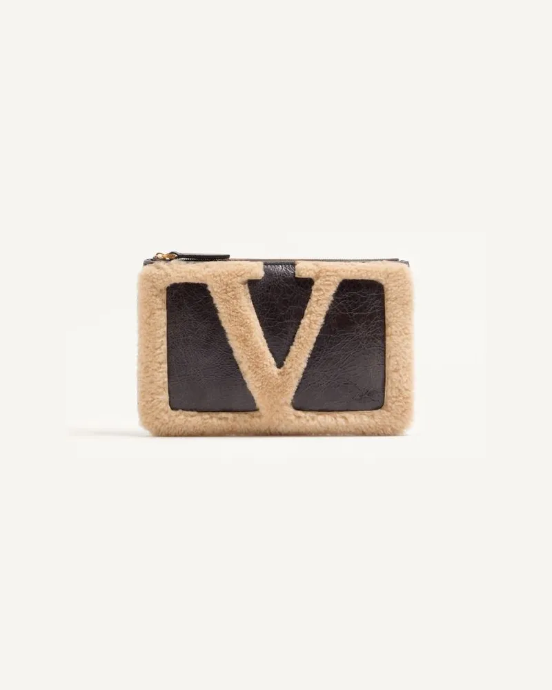 Valentino Garavani Valentino Garavani Viva Superstar Clutch Aus Schafsleder Mit Kontrastierendem Maxi-Vlogo Signature Frau BRAUN/BEIGE Braun