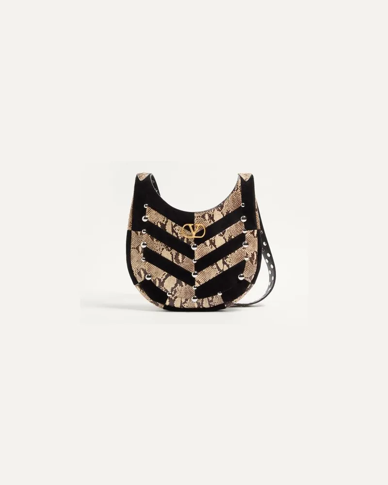 Valentino Garavani Valentino Garavani Hoboho kleine Hobo-Tasche aus Python- und Wildleder mit Chevron-Muster und Studs Frau BEIGE/SCHWARZ Beige