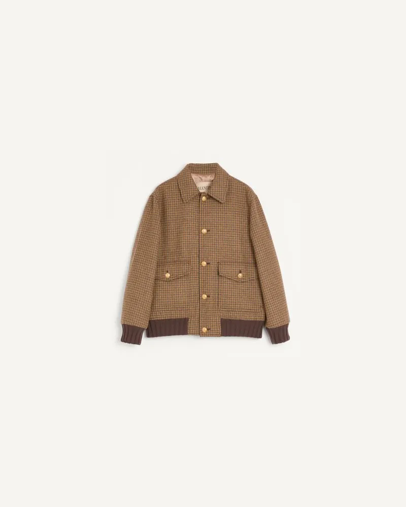 Valentino Garavani Valentino Bomberjacke aus Wolle mit Hahnentrittmuster Mann BRAUN Braun