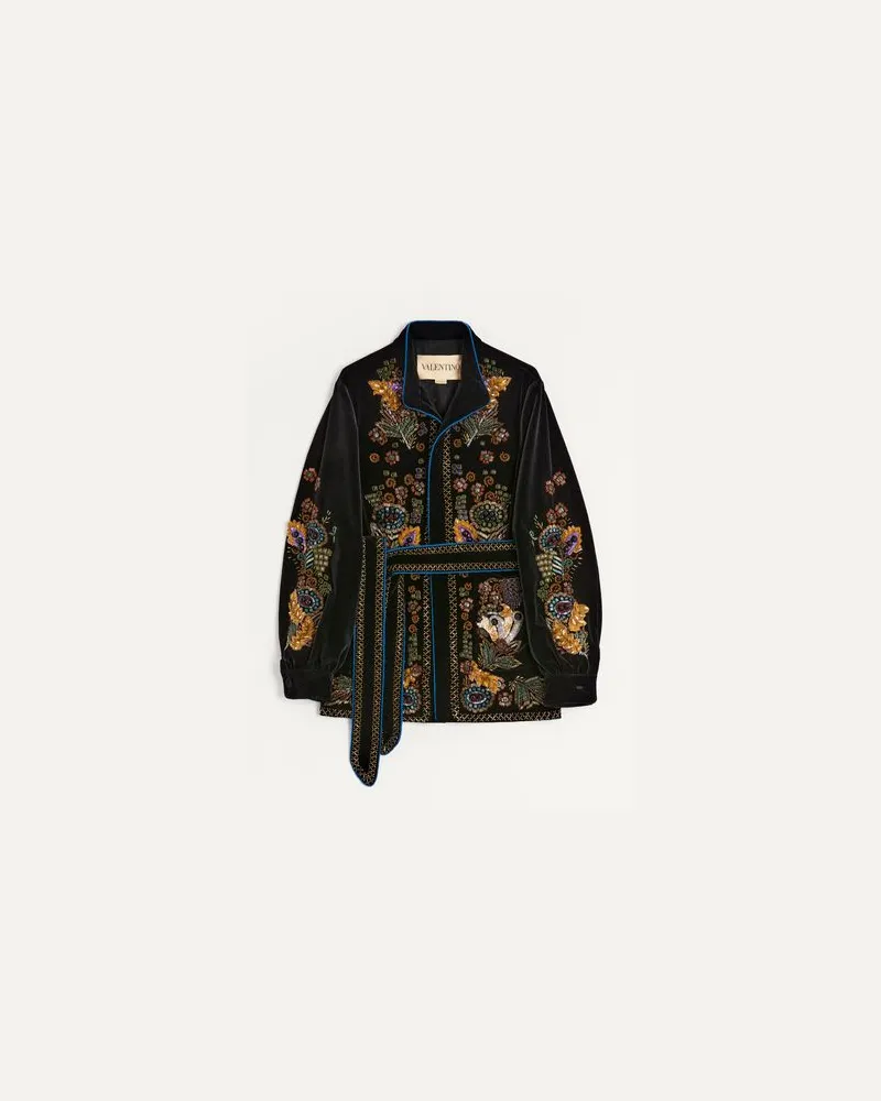 Valentino Garavani Valentino Jacke aus besticktem Baumwollsamt mit Gürtel Mann SCHWARZ Schwarz