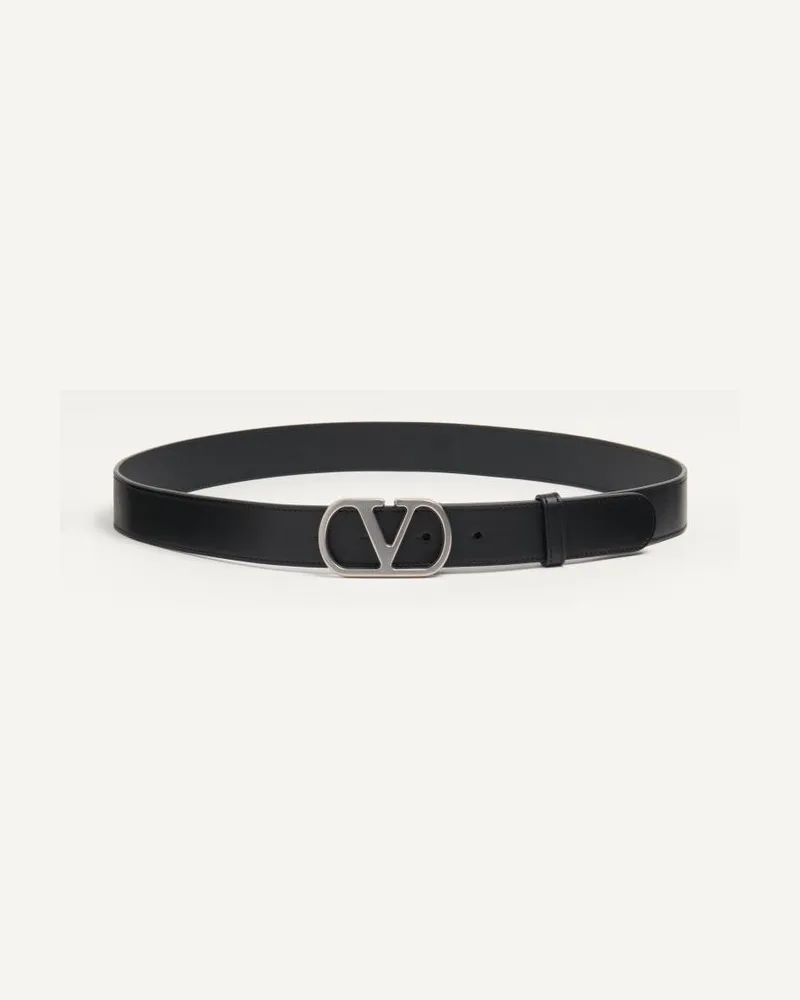 Valentino Garavani Vlogo Signature Gürtel Aus Glänzendem Kalbsleder 30 Mm Mann SCHWARZ Schwarz