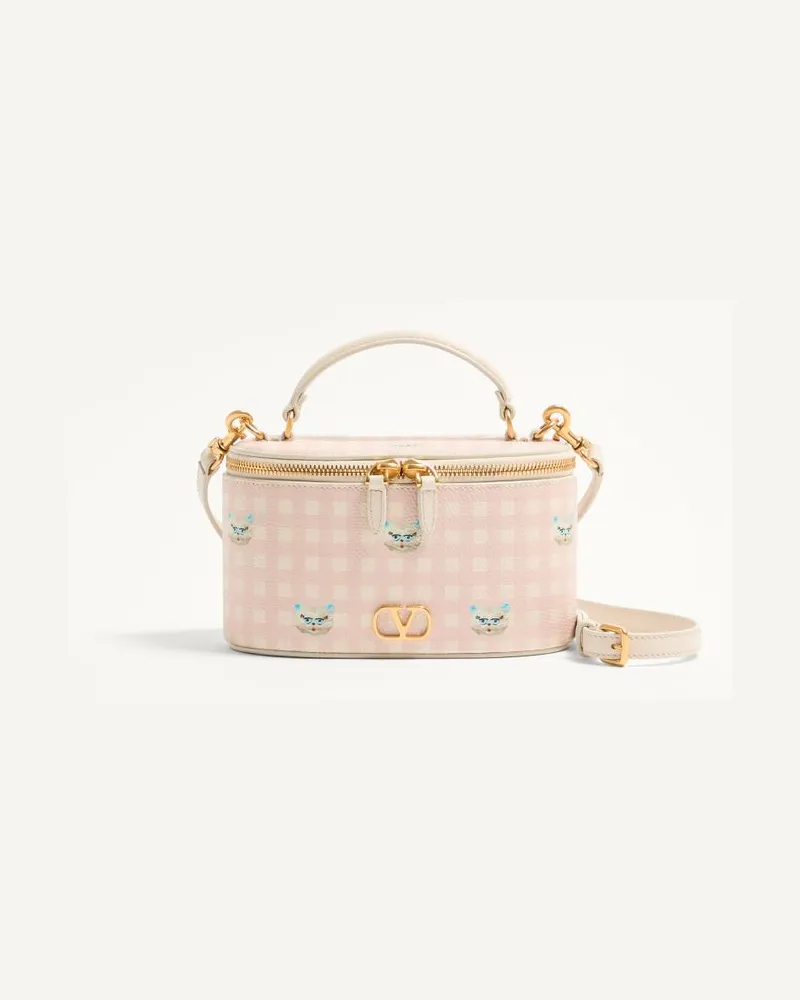 Valentino Garavani VLogo Signature Mini Vanity Bag Aus Genarbtem Kalbsleder Mit Le Chat De La Maison-Muster Frau ROSA/ELFENBEIN Rosa