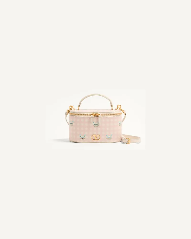 Valentino Garavani VLogo Signature Mini Vanity Bag aus genarbtem Kalbsleder mit Le Chat de La Maison-Muster Frau ROSA/ELFENBEIN Rosa