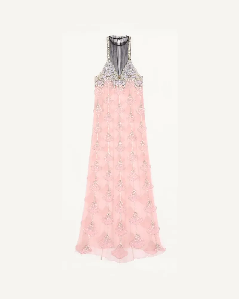 Valentino Garavani Langes Kleid Aus Besticktem Tulle Illusione Frau ROSA/SILBER Rosa