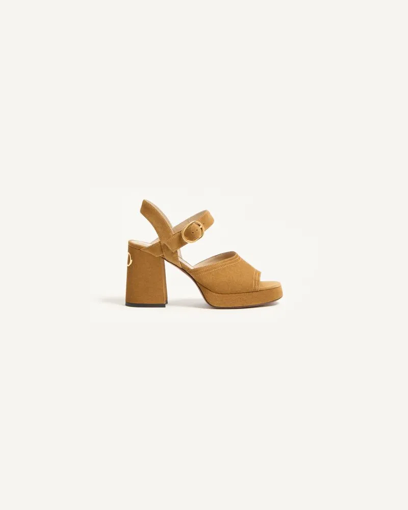 Valentino Garavani Fawcette Plateau-Sandalen Aus Crustleder 100 Mm Frau HAVANA BEIGE Havana
