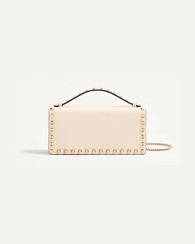 Valentino Garavani Rockstud Geldbörse Mit Kette Aus Genarbtem Kalbsleder Frau LIGHT IVORY Light