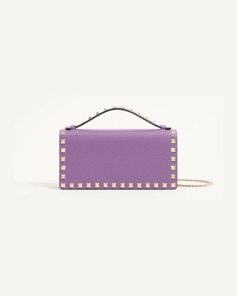 Valentino Garavani Rockstud Geldbörse Mit Kette Aus Genarbtem Kalbsleder Frau LILA Lila