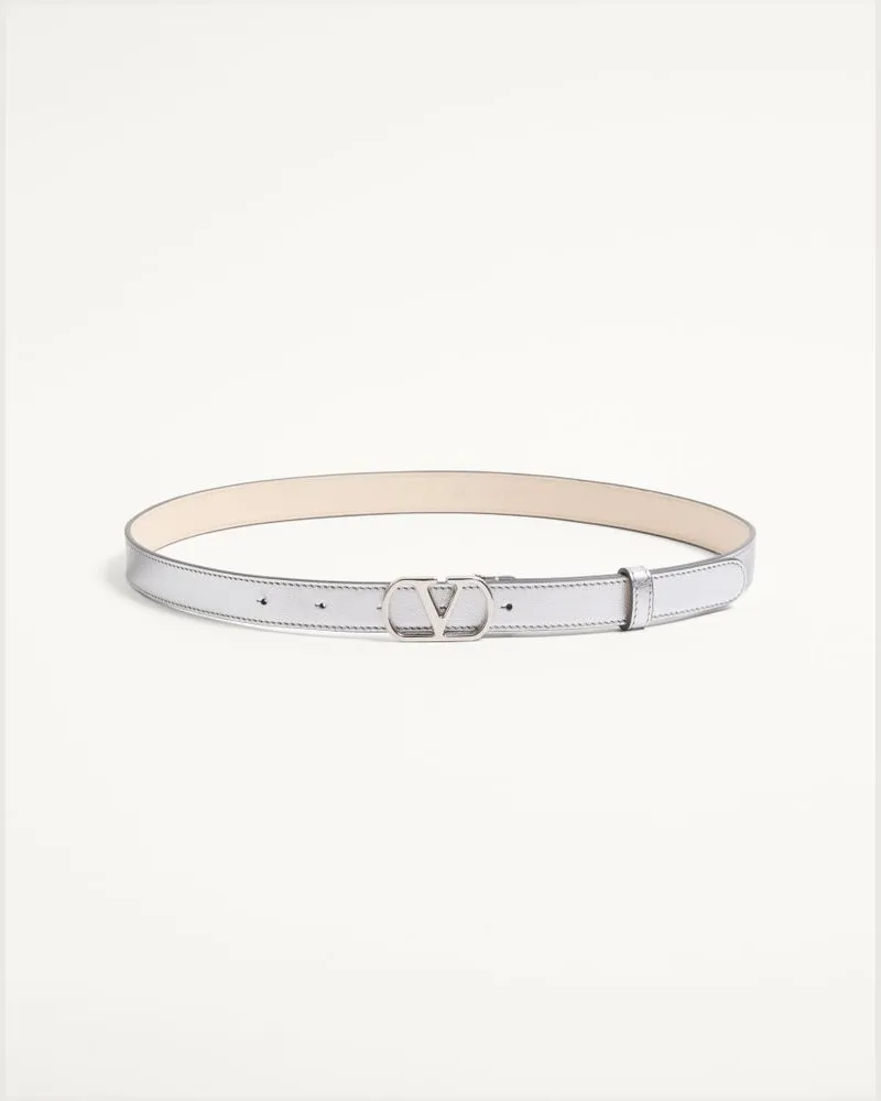 Valentino Garavani VLogo Signature-Gürtel aus laminiertem Kalbsleder 20 mm Frau SILBER Silber