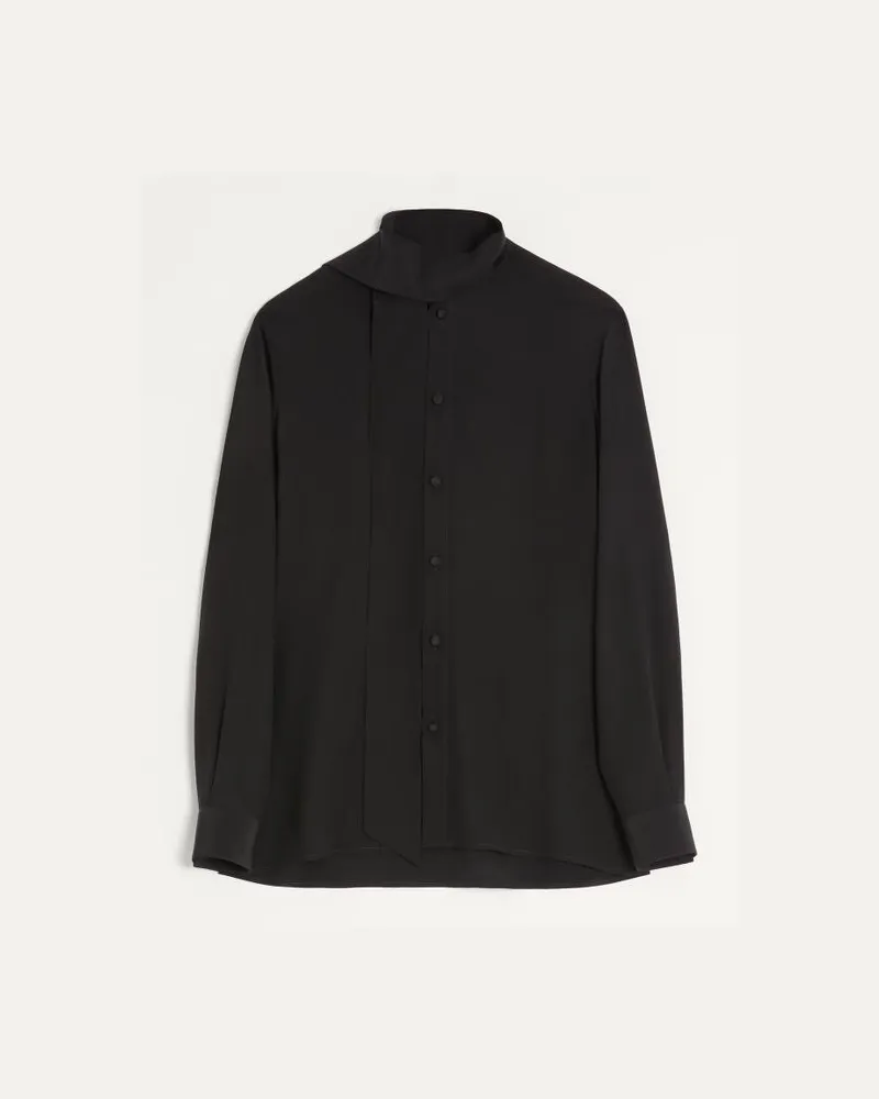 Valentino Garavani Valentino Seidenhemd Aus Crêpe De Chine Mit Schalkragen Mann SCHWARZ Schwarz