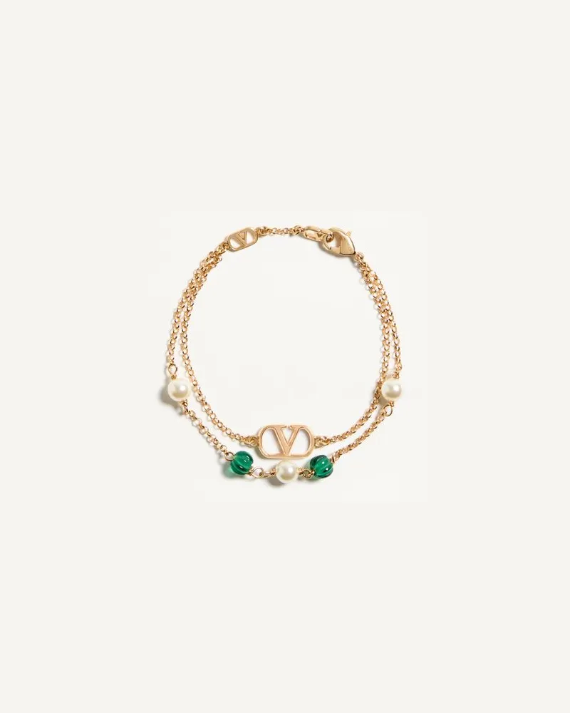 Valentino Garavani Vlogo Signature Armband Aus Metall, Perlen Und Gerändeltem Glas Frau GOLD Gold