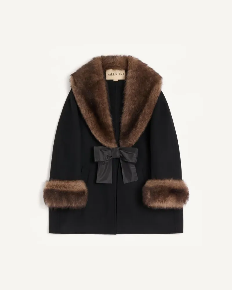 Valentino Garavani Cabanjacke aus Compact Drap mit Lammfell Frau SCHWARZ Schwarz