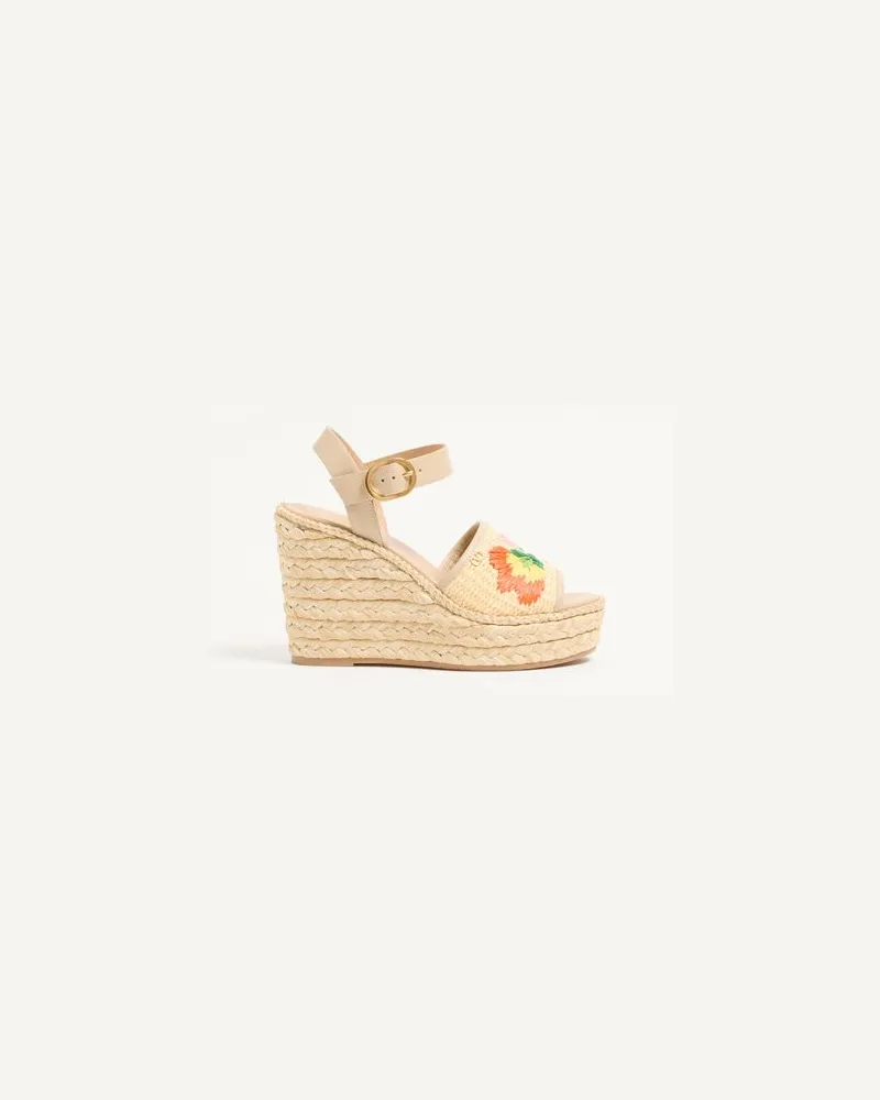 Valentino Garavani Bribri Raffia-Keilabsatzsandale mit Blumenstickerei 115mm Frau BEIGE Beige