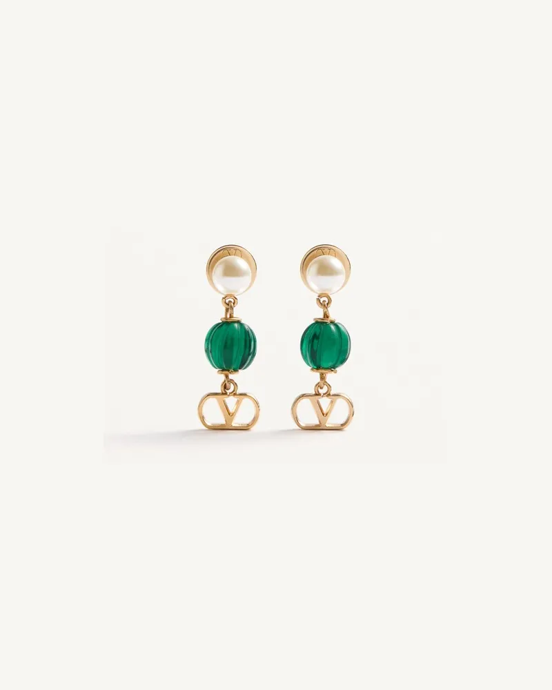 Valentino Garavani Vlogo Signature Ohrringe Aus Metall, Perlen Und Gerändeltem Glas Frau GOLD/GRÜN Gold
