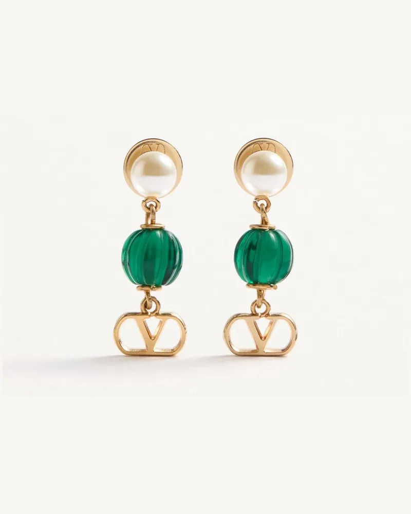 Valentino Garavani Vlogo Signature Ohrringe Aus Metall, Perlen Und Gerändeltem Glas Frau GOLD/GRÜN Gold