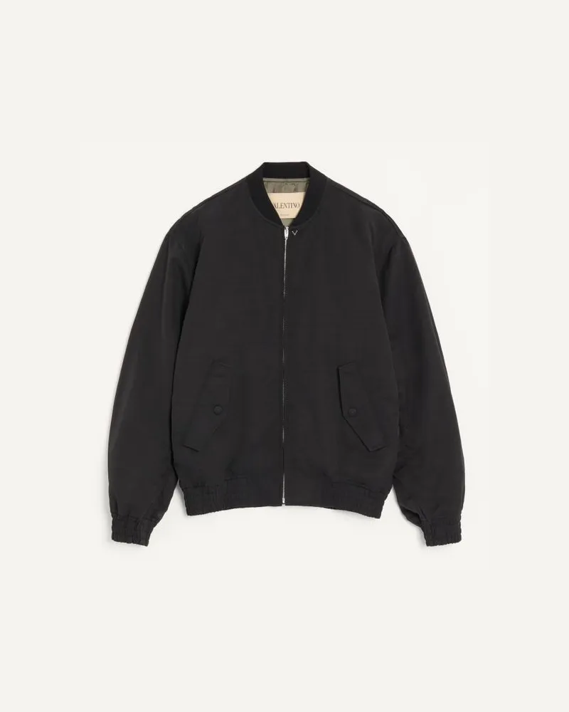 Valentino Garavani Valentino Bomberjacke aus Viskose und Baumwollcannetté mit metallischem V-Detail Mann SCHWARZ Schwarz