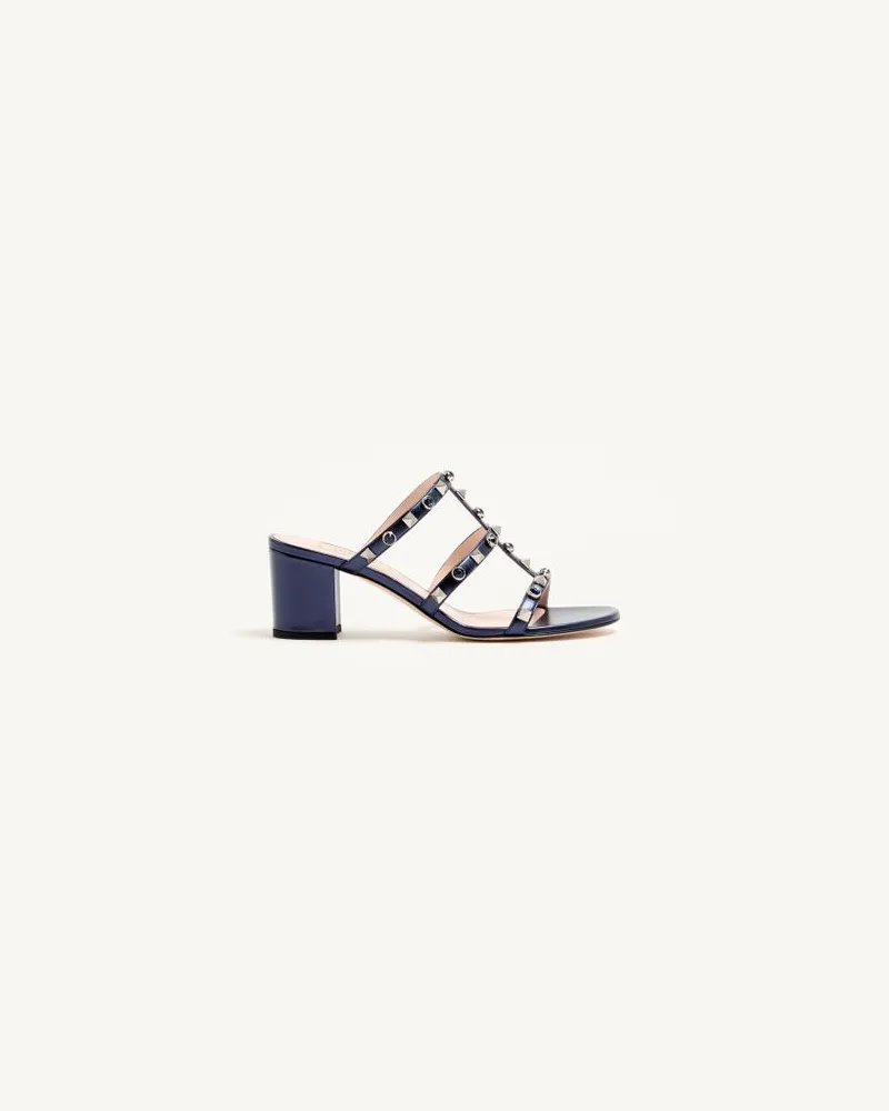 Valentino Garavani Rockstud Slide-Sandalen Aus Beschichtetem Nappaleder Mit Cabochon 60 Mm Frau MARINEBLAU Marineblau