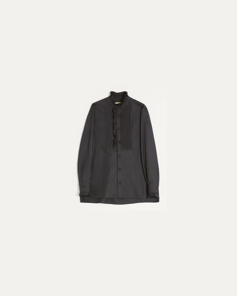 Valentino Garavani Valentino Hemd aus Seidenpopeline mit Plastron und Rüschen Mann SCHWARZ Schwarz