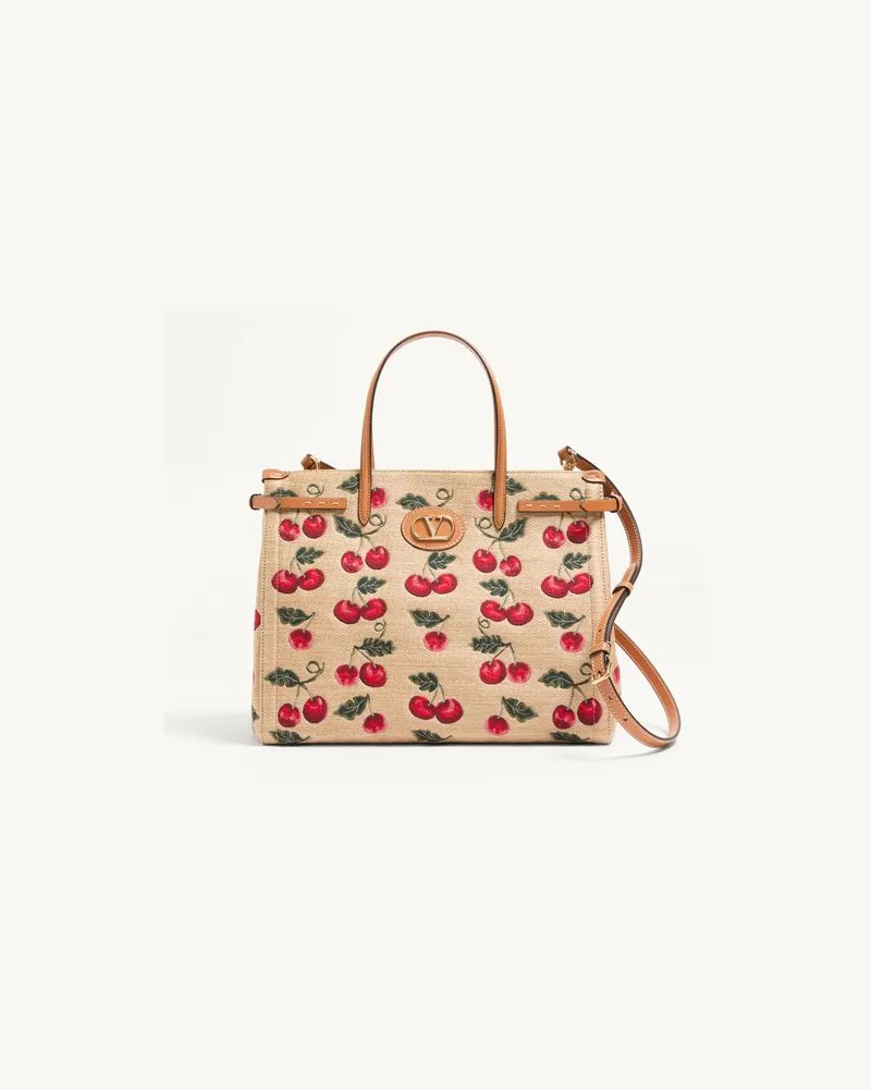 Valentino Garavani Valentino Garavani Antibes Mittelgrosser Shopper Aus Jacquard-Raffiabast Mit Cherryfic-Motiv Frau NATUR/ROT Natur