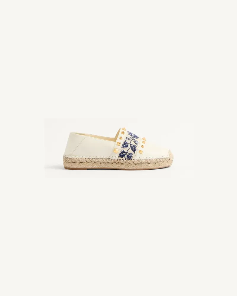 Valentino Garavani Espadrilles Aus Nappaleder Mit Traubenstickerei 20 Mm Frau ELFENBEIN/NATUR/BLAU Elfenbein