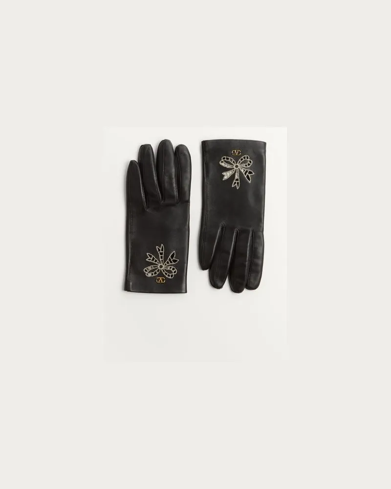 Valentino Garavani Vlogo Signature Handschuhe Aus Nappa Frau SCHWARZ/BUTTER/ANTIQUE BRASS Schwarz