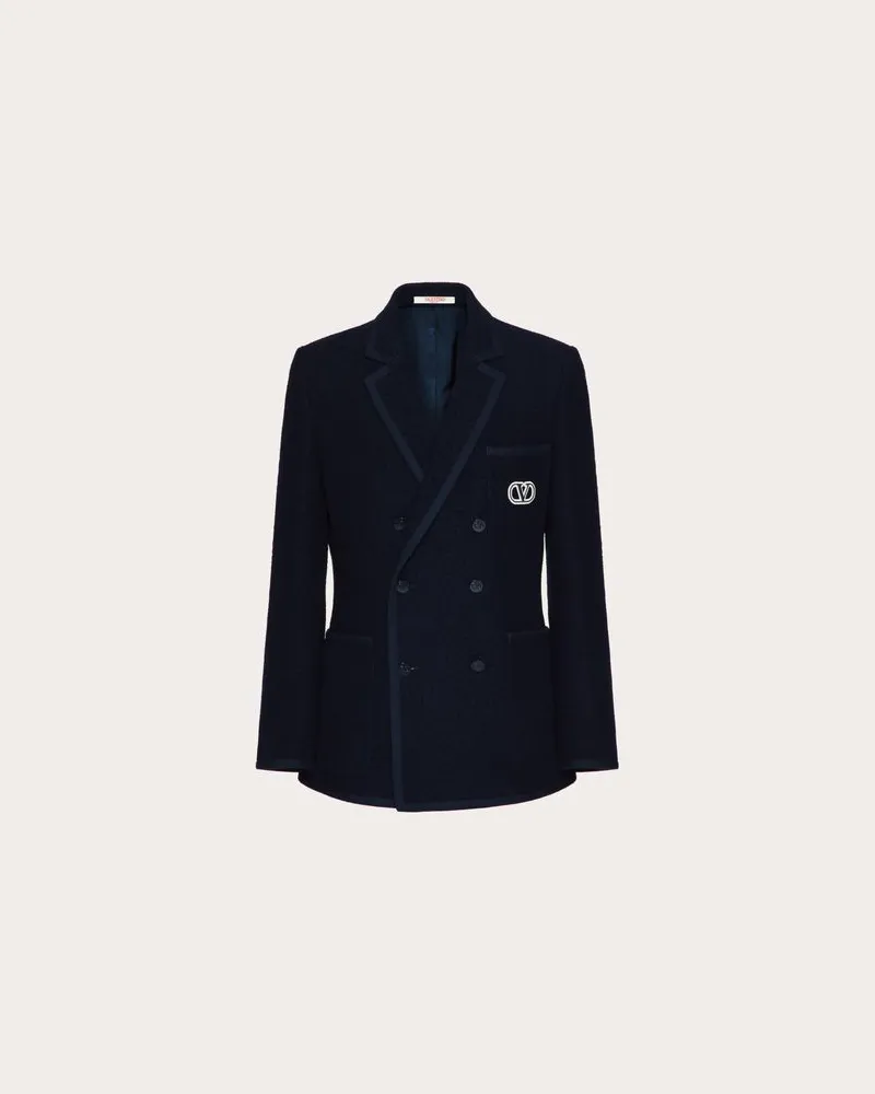 Valentino Garavani ZWEIREIHIGES BOUCLÉ-WOLLJACKETT mit VLOGO SIGNATURE-STICKEREI Mann Marineblau