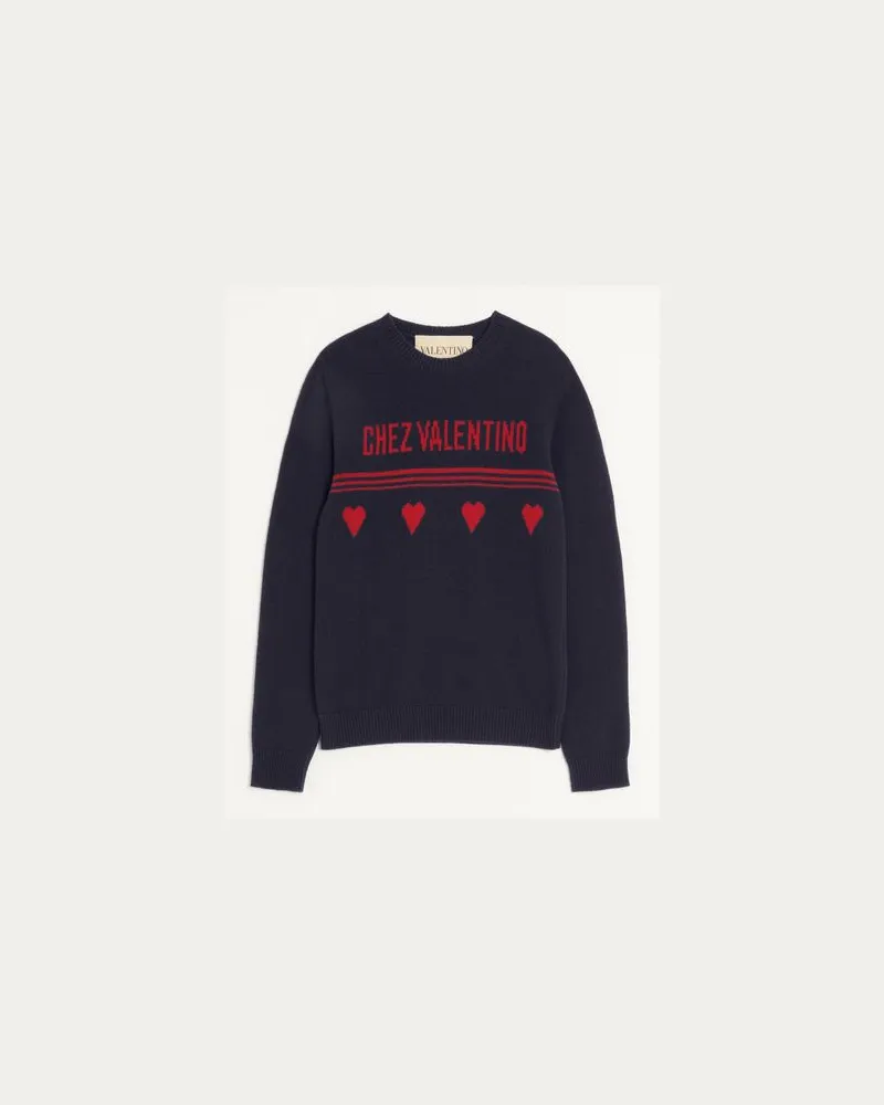 Valentino Garavani Wollpullover Mit Chez Valentino-Jacquard-Motiv Mann BLAU/ROT Blau
