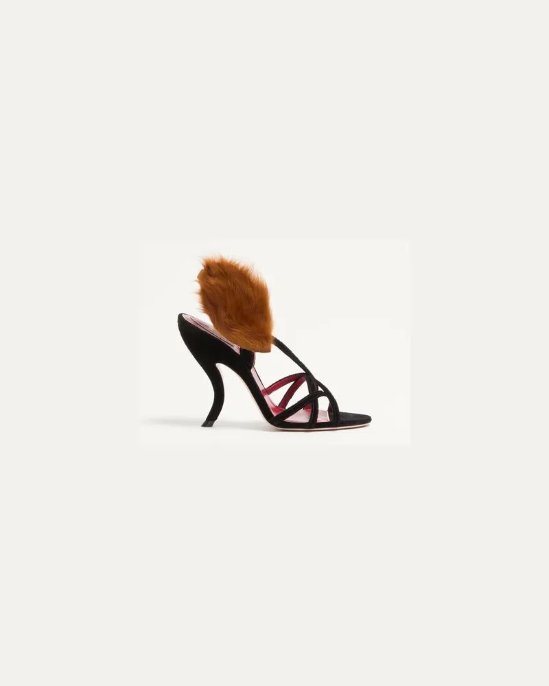 Valentino Garavani Fetishique Samtsandalen mit Blattdesign aus Kunstpelz, 105 mm Frau SCHWARZ Schwarz